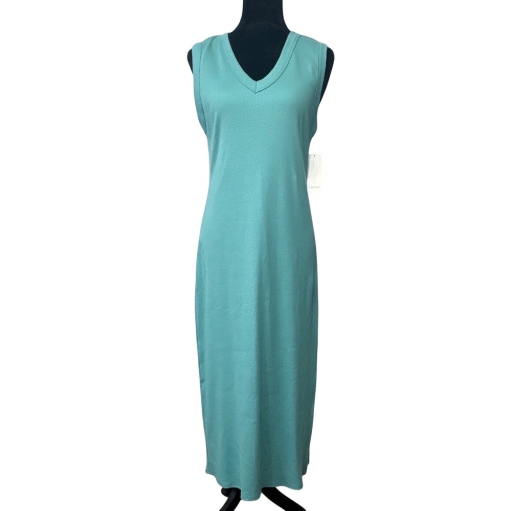 Karen Kane Dress Womens M Aquamarine Aquamarine Ribbed Midi Dress 1L27201 V-Neck